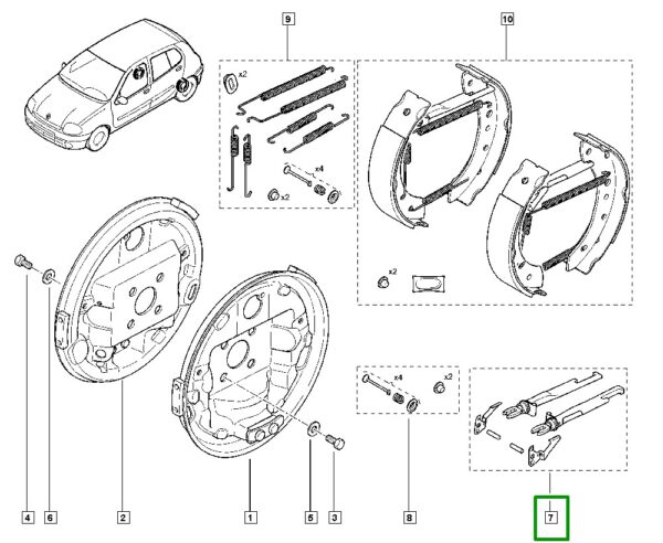 regulador freio tambor traseiro renault clio logan 442089402r