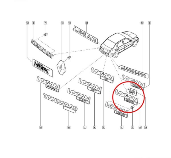 emblema trazeiro plastico renault logan 6001550575