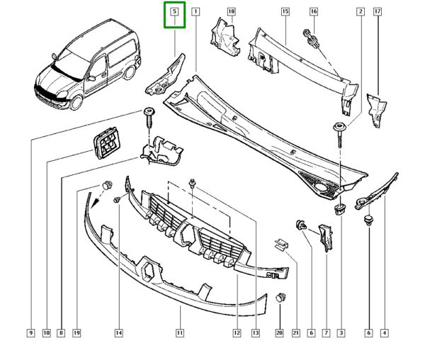 grelha limpador parabrisa  renault kangoo 8200225294