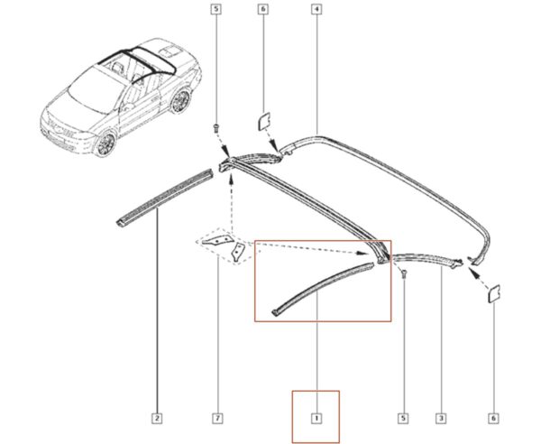 guarnição de borracha teto renault megane ii 7701057788