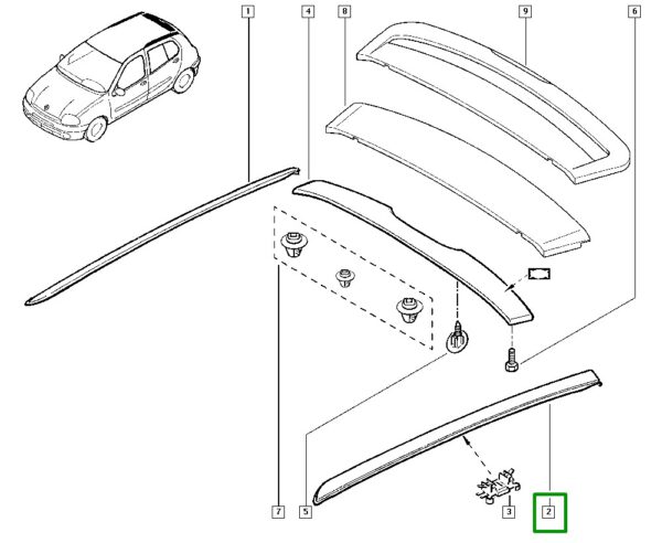 friso do teto lado esquerdo renault clio 7701470878
