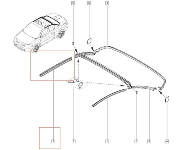 guarnição de borracha teto renault megane ii 7701057789