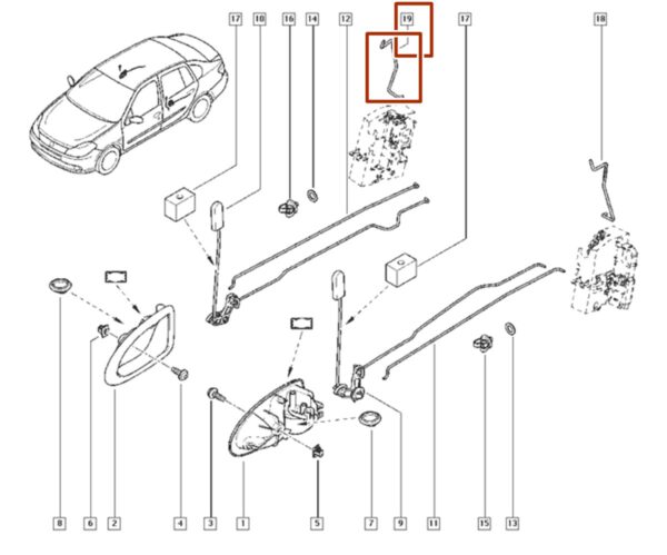 haste fechadura porta traseira direita renault symbol 8200701236