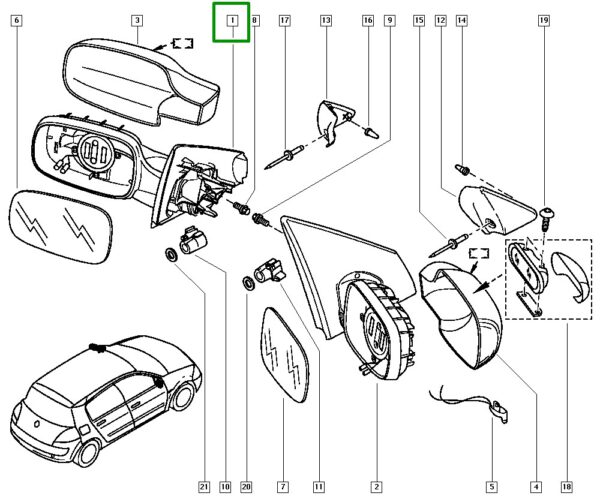 retrovisor lado esquerdo parcial renault megane 7701068373