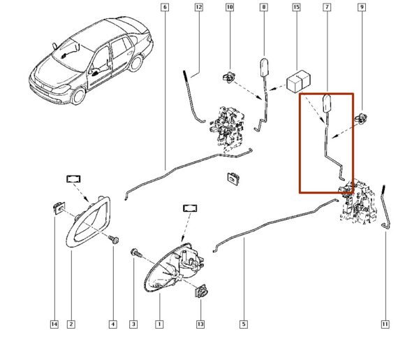 8200551909 haste do acionamento da trava da porta renault symbol clio