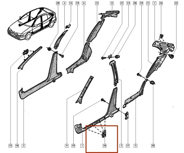 clip de fixação da tampa da soleira renault megane 7703077371