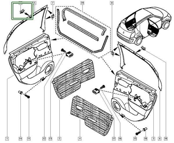 presilha quadro porta traseira renautl scenic 8200683495