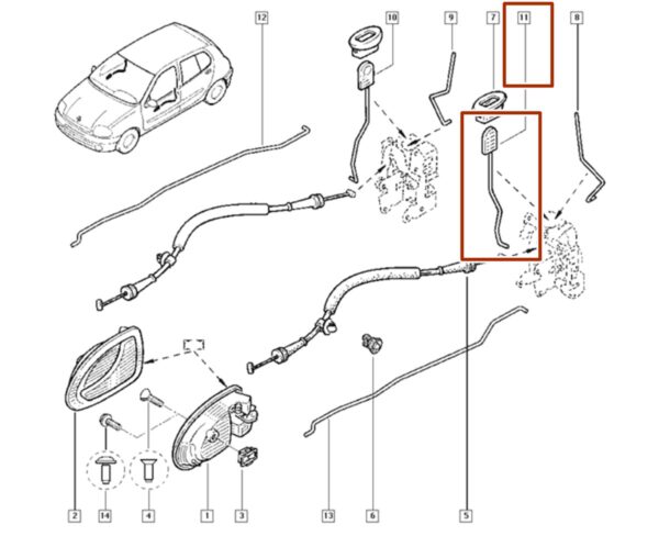 haste acionamento fechadura lado esquerdo renault clio 8200232387