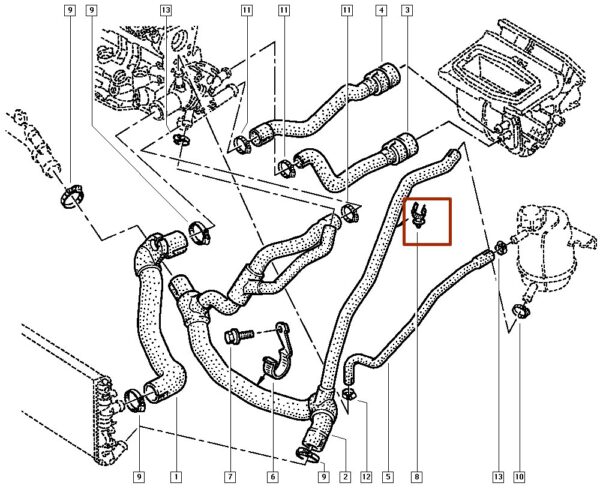 clip de fixação do surporte manueira radiador renault clio 7703079360