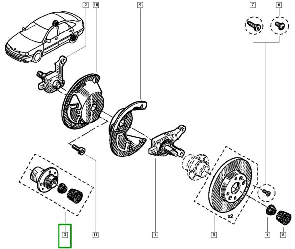 cubo de roda traseira com rolamento renault laguna 7701205471