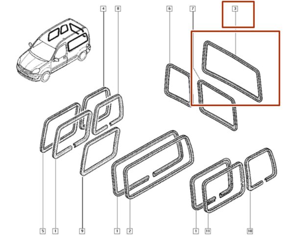 borracha do vidro traseiro renault kangoo 7700307745
