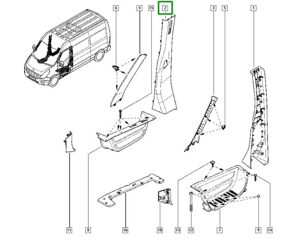 acabamento coluna da porta direita renault master 769150016r