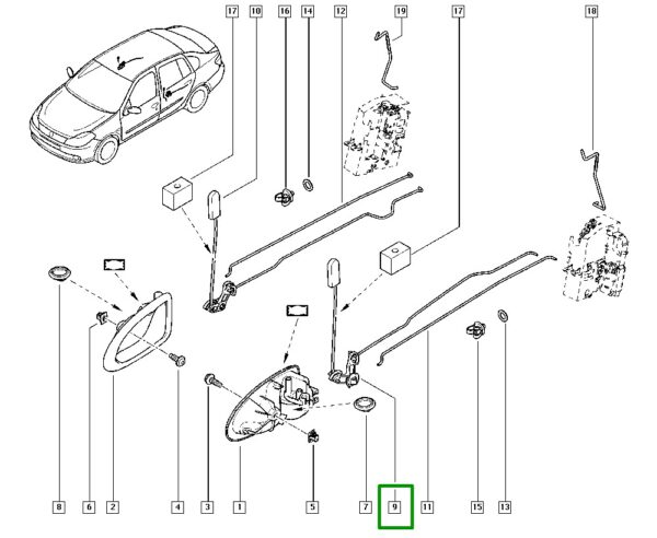 haste comando abertura fechadura porta esquerda renault symbol 8200959305