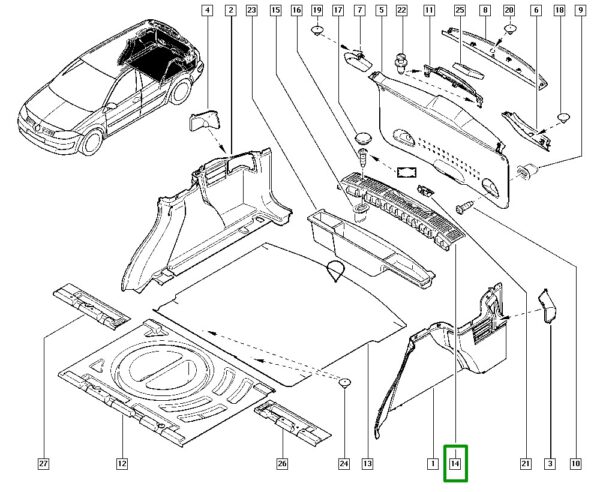 acabamento tampa do porta malas renault megane ii 8200327217