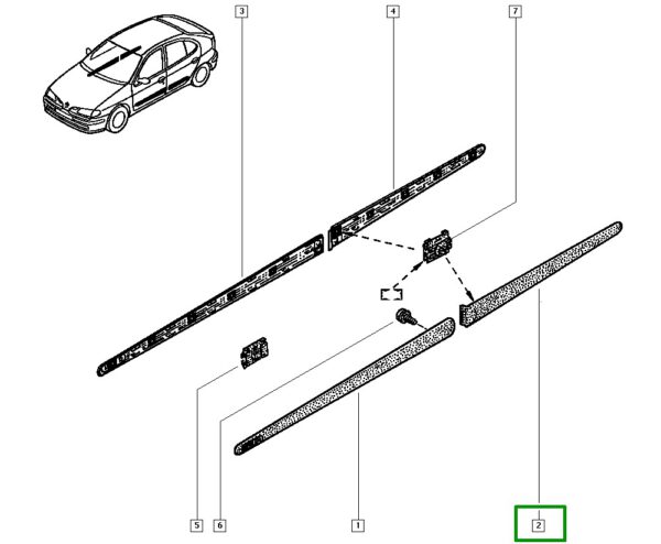 friso porta traseira esquerda renault megane 7700834103