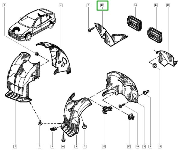 protetor plastico caixa de roda renault megane 7700434579