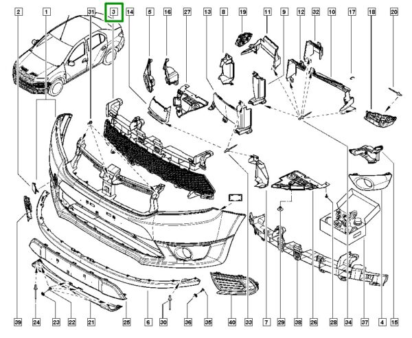 grade inferior parachoque dianteiro renault sandero ii 622544633r