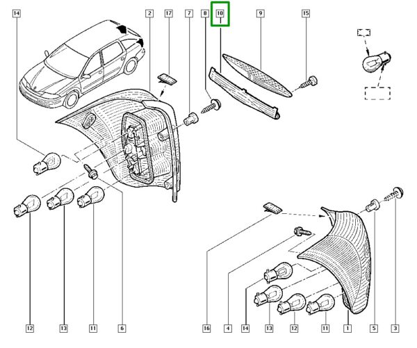 moldura luz freio tampa porta malas renault laguna ii 8200030680