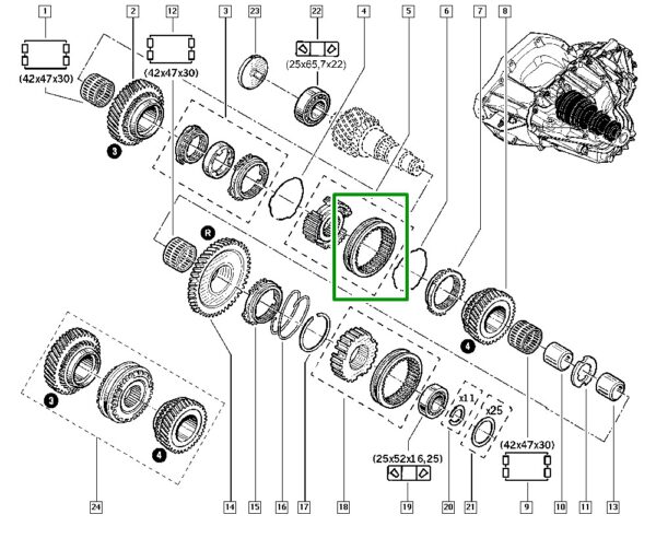 engrenagem sincronizadora 3/4 marcha renault master 2.3 7700101612