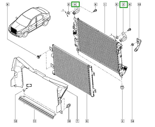 suporte fixação radiador renault logan sandero 8200582032