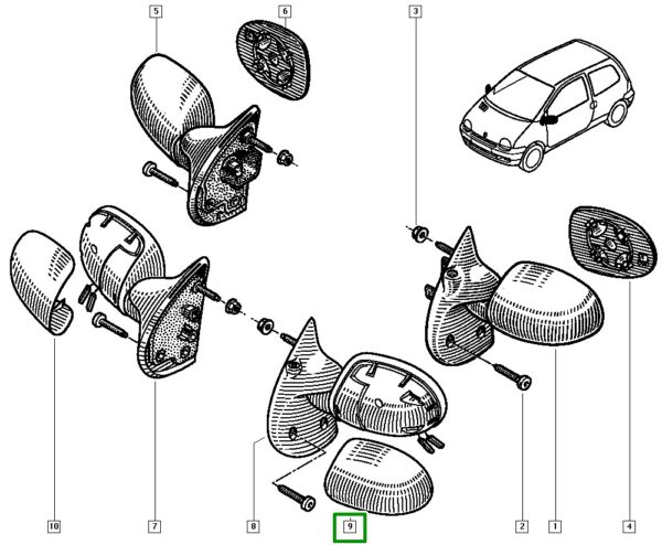 capa retrovisor esquerdo renault twingo 8200039873