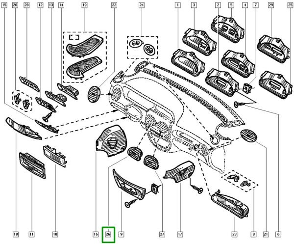 difusor de ar central painel instrumentos renault scenic 7701048207