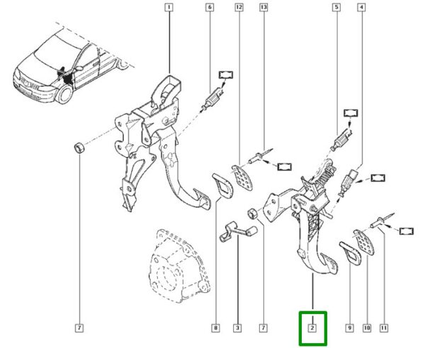 pedal acionamento embreagem renault megane 8200727556