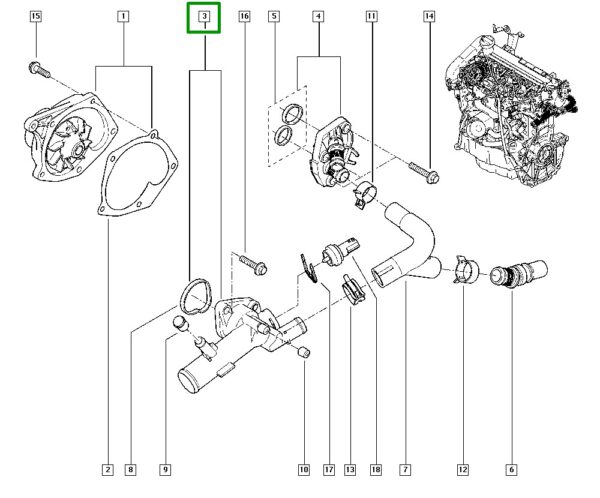 carcaça valvula termostatica renault kangoo megane ii 8200039885