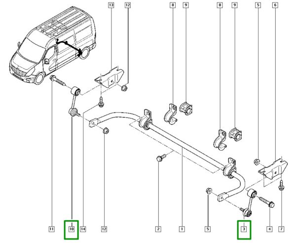 bieleta da barra estabilizadora traseira renault master iii 2.3 16v 551100019r