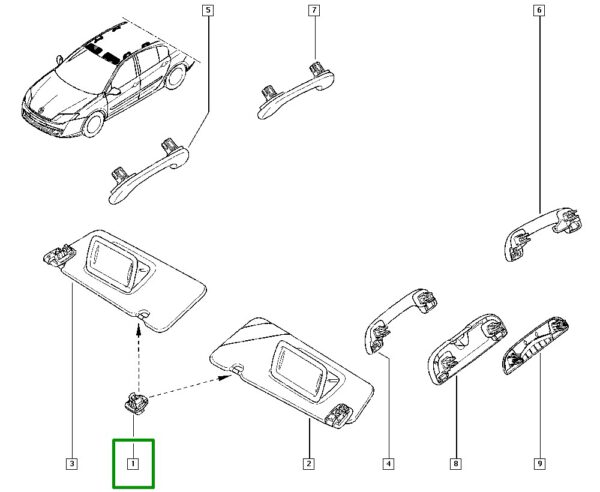 suporte quebra sol renault laguna 964110001r