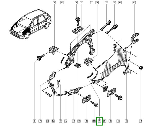 suporte reforço paralama dianteiro esquerdo renault scenic 8200087454