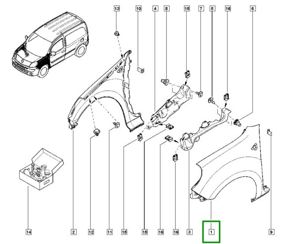 paralama plastico esquerdo renault kangoo ii 631010288r